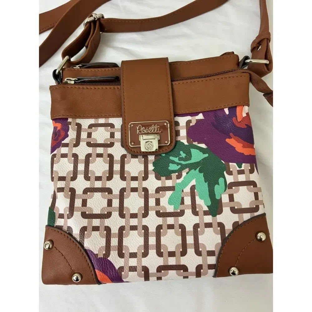 Rosetti Crossbody Handbag Women's Brown Faux Leather Shoulder Bag - EUC